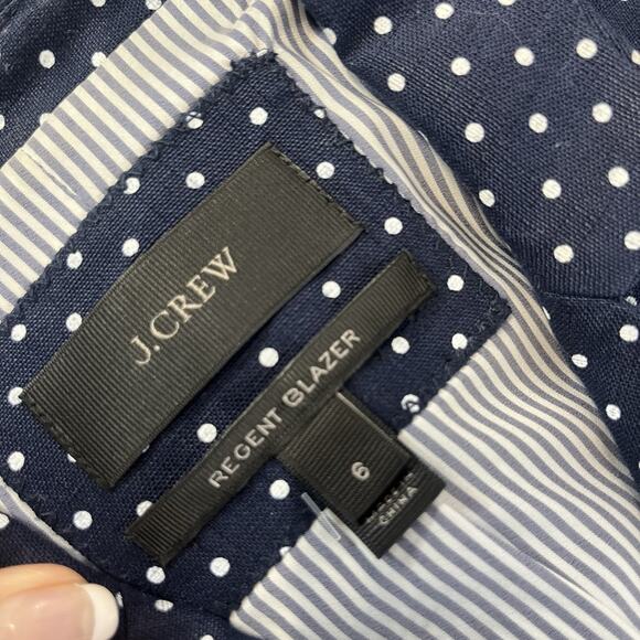 Banana Republic Regent Blazer Women's Size 8 Navy Blue Linen Polka Dot Career - Picture 9 of 9